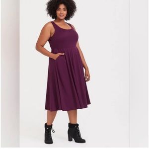 Torrid Midi Studio Sleeveless Ponte Skater Dress Purple Burgundy Size 3 22/24